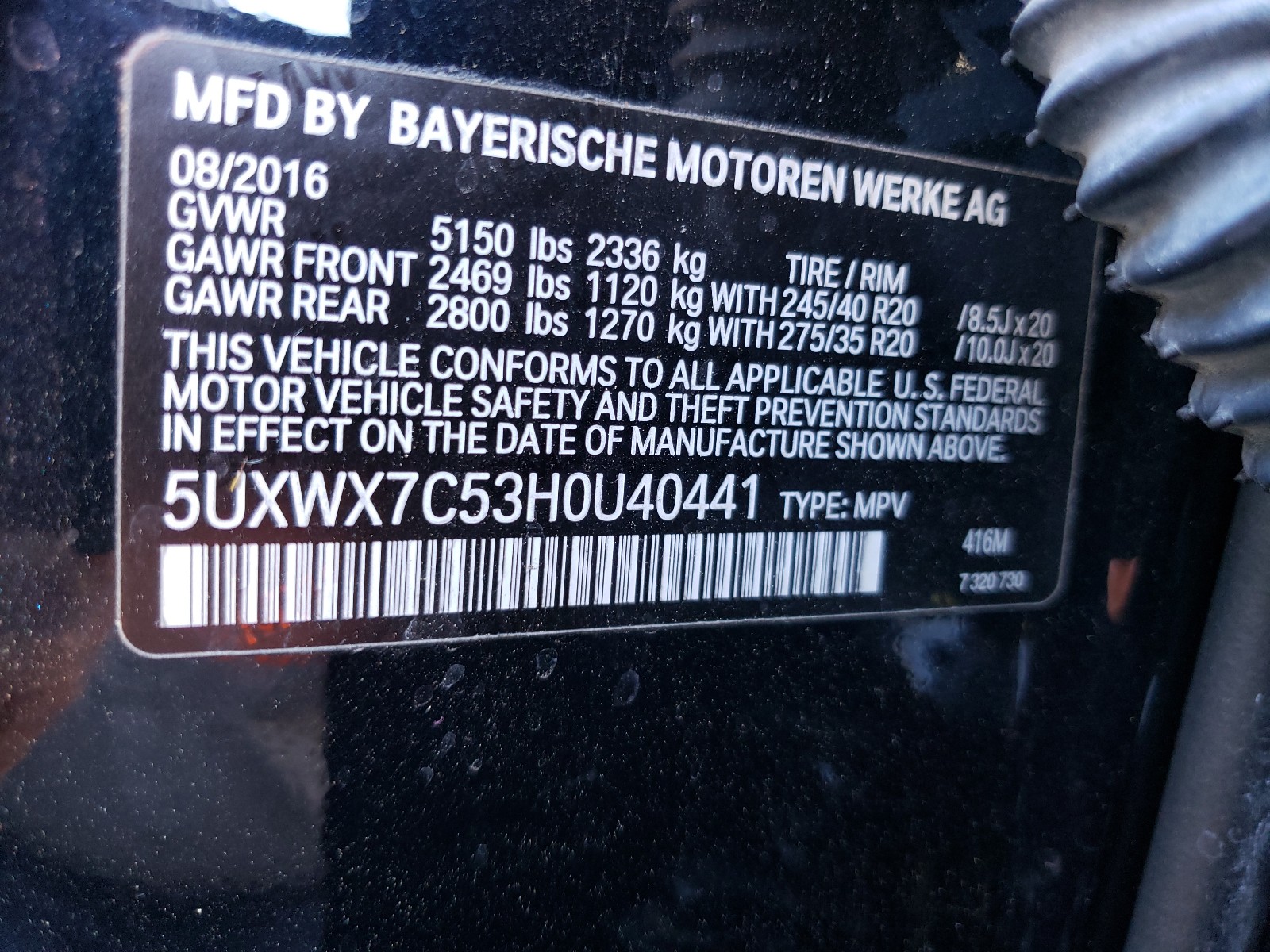 Photo 9 VIN: 5UXWX7C53H0U40441 - BMW X3 XDRIVE3 