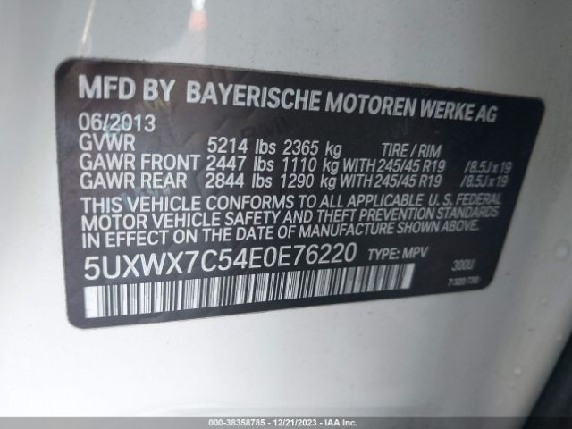 Photo 8 VIN: 5UXWX7C54E0E76220 - BMW X3 