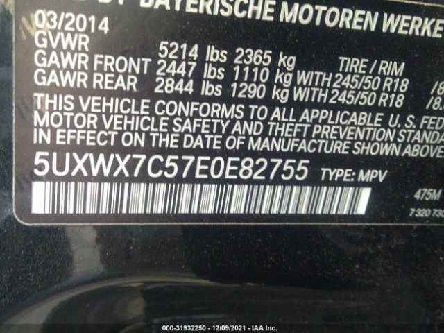 Photo 8 VIN: 5UXWX7C57E0E82755 - BMW X3 