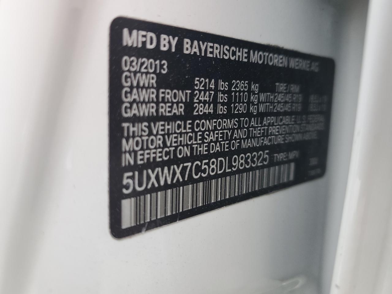 Photo 12 VIN: 5UXWX7C58DL983325 - BMW X3 