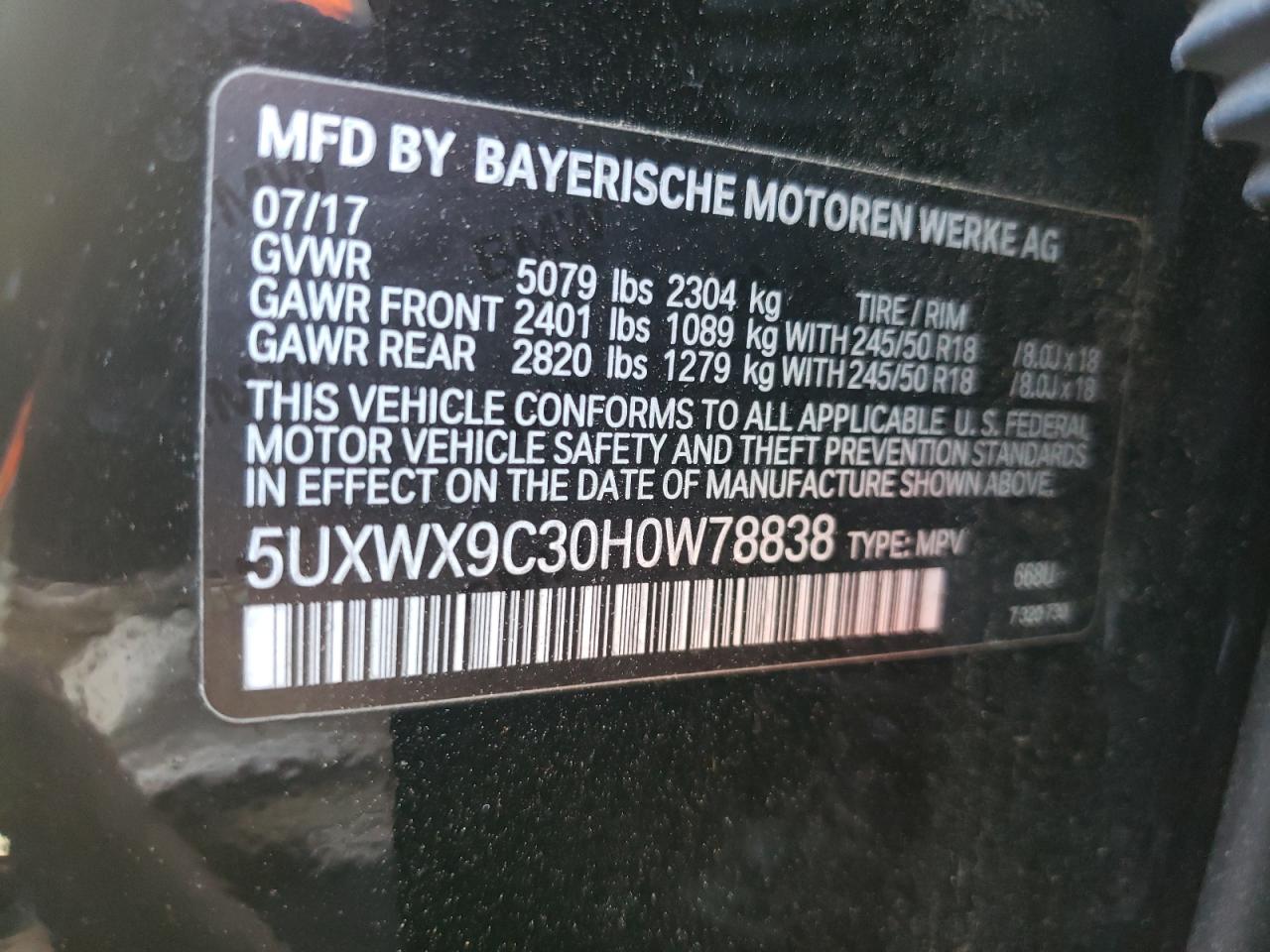 Photo 12 VIN: 5UXWX9C30H0W78838 - BMW X3 