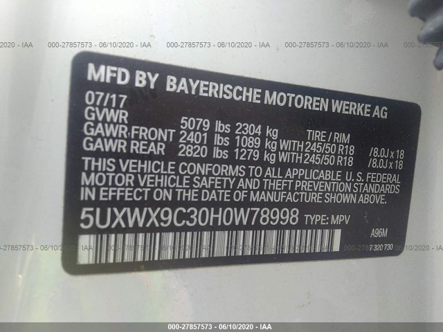 Photo 8 VIN: 5UXWX9C30H0W78998 - BMW X3 