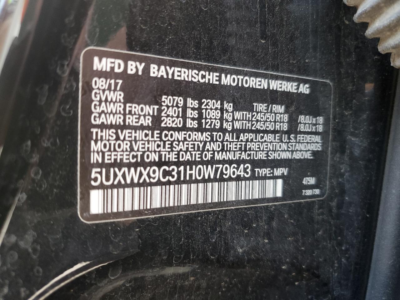 Photo 12 VIN: 5UXWX9C31H0W79643 - BMW X3 