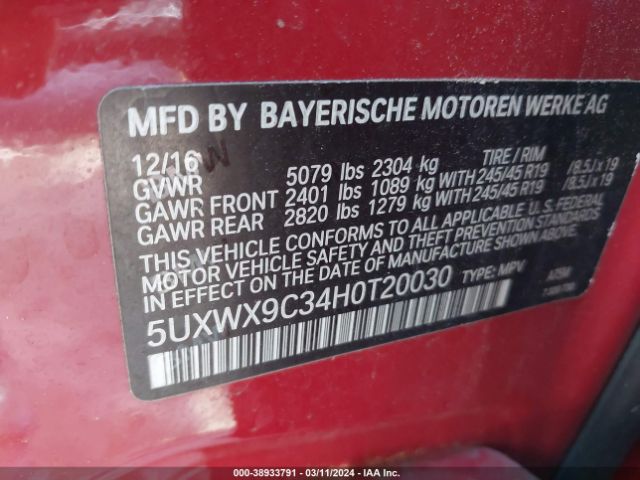 Photo 8 VIN: 5UXWX9C34H0T20030 - BMW X3 