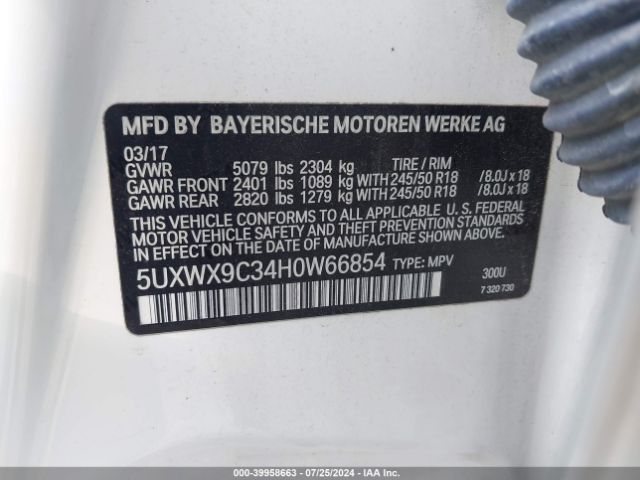 Photo 8 VIN: 5UXWX9C34H0W66854 - BMW X3 