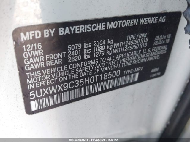 Photo 8 VIN: 5UXWX9C35H0T18500 - BMW X3 