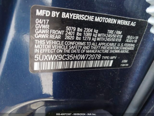 Photo 8 VIN: 5UXWX9C35H0W72078 - BMW X3 