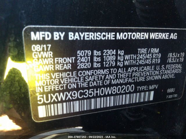 Photo 8 VIN: 5UXWX9C35H0W80200 - BMW X3 