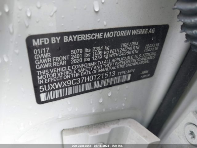 Photo 8 VIN: 5UXWX9C37H0T21513 - BMW X3 