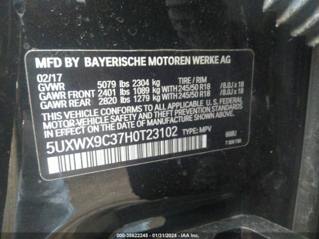 Photo 8 VIN: 5UXWX9C37H0T23102 - BMW X3 XDRIVE2 