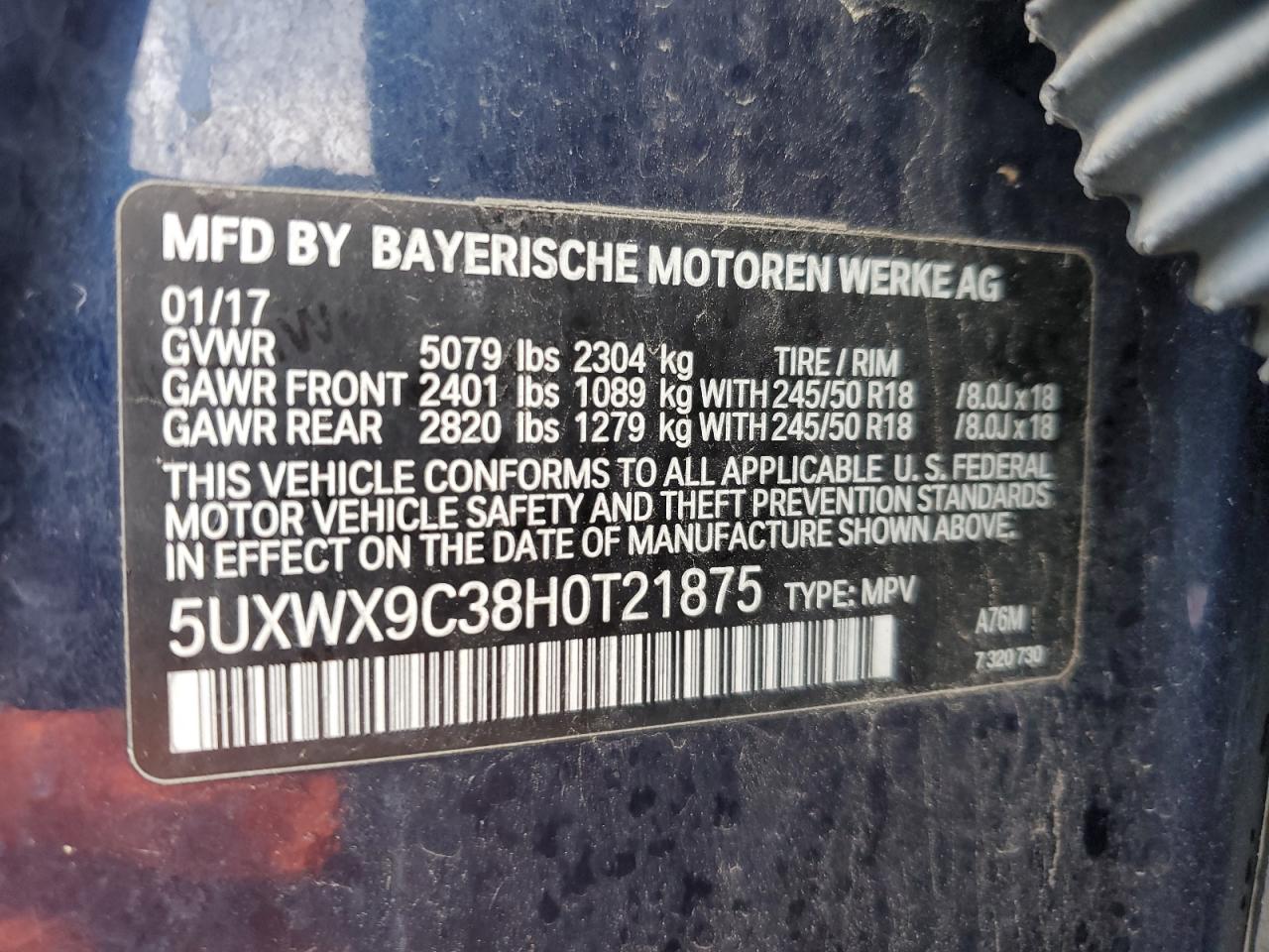 Photo 11 VIN: 5UXWX9C38H0T21875 - BMW X3 