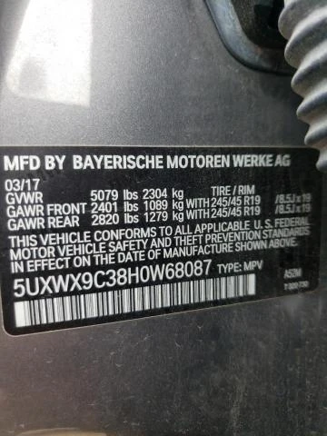 Photo 12 VIN: 5UXWX9C38H0W68087 - BMW X3 XDRIVE2 