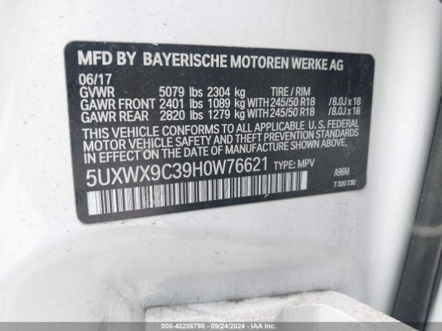 Photo 8 VIN: 5UXWX9C39H0W76621 - BMW X3 