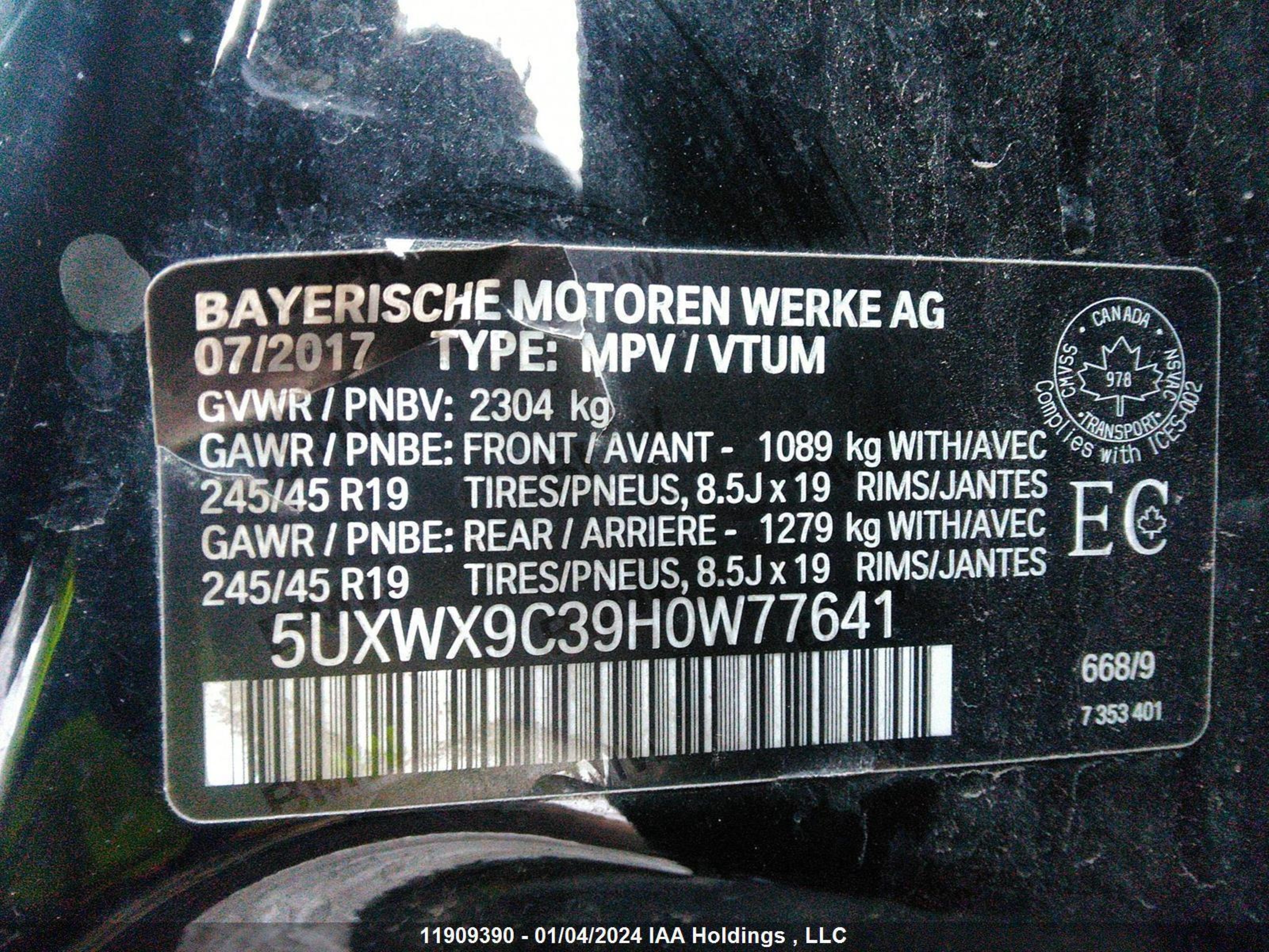 Photo 8 VIN: 5UXWX9C39H0W77641 - BMW X3 