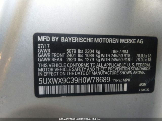 Photo 8 VIN: 5UXWX9C39H0W78689 - BMW X3 