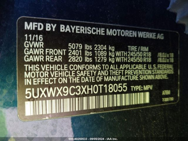 Photo 8 VIN: 5UXWX9C3XH0T18055 - BMW X3 