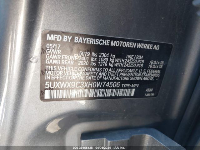 Photo 8 VIN: 5UXWX9C3XH0W74506 - BMW X3 