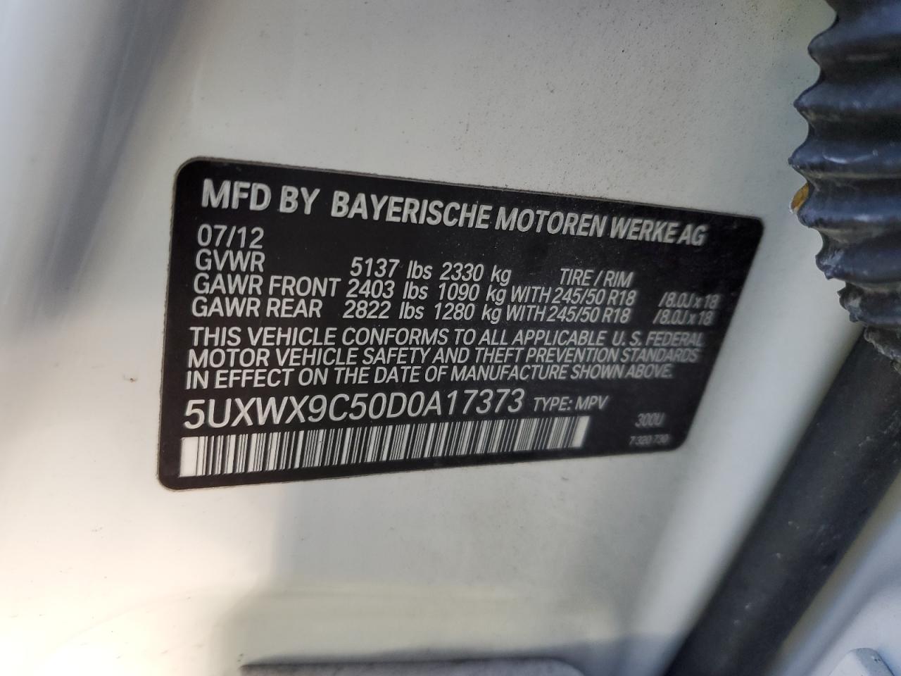 Photo 12 VIN: 5UXWX9C50D0A17373 - BMW X3 