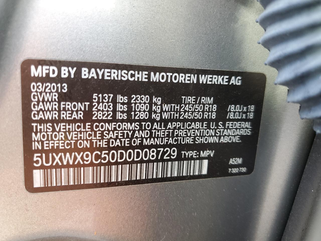 Photo 12 VIN: 5UXWX9C50D0D08729 - BMW X3 