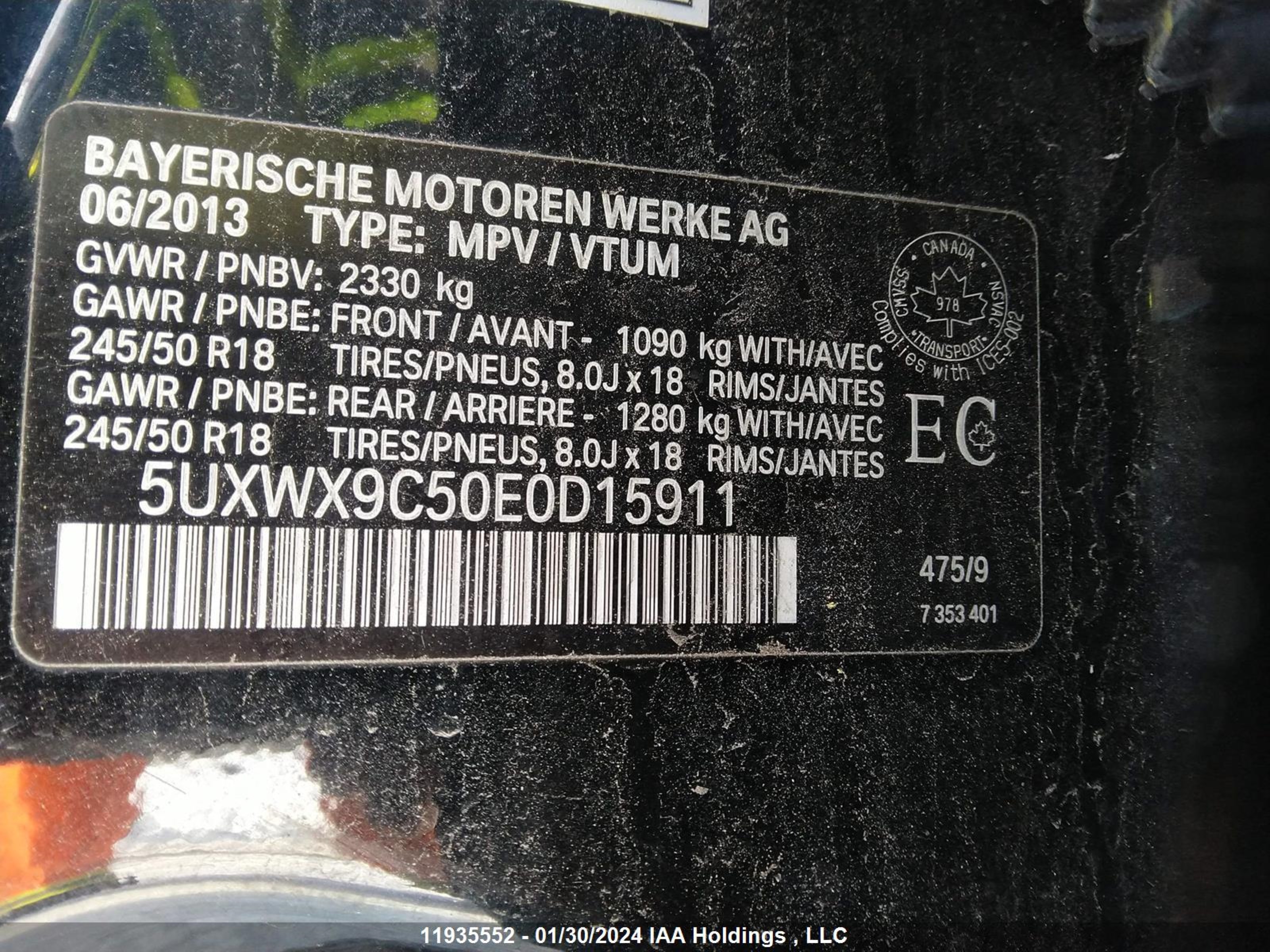 Photo 8 VIN: 5UXWX9C50E0D15911 - BMW X3 