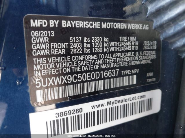 Photo 8 VIN: 5UXWX9C50E0D16637 - BMW X3 