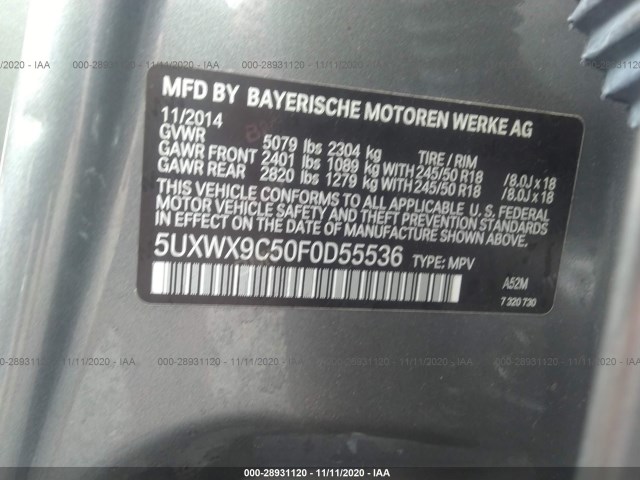 Photo 8 VIN: 5UXWX9C50F0D55536 - BMW X3 