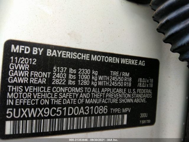 Photo 8 VIN: 5UXWX9C51D0A31086 - BMW X3 