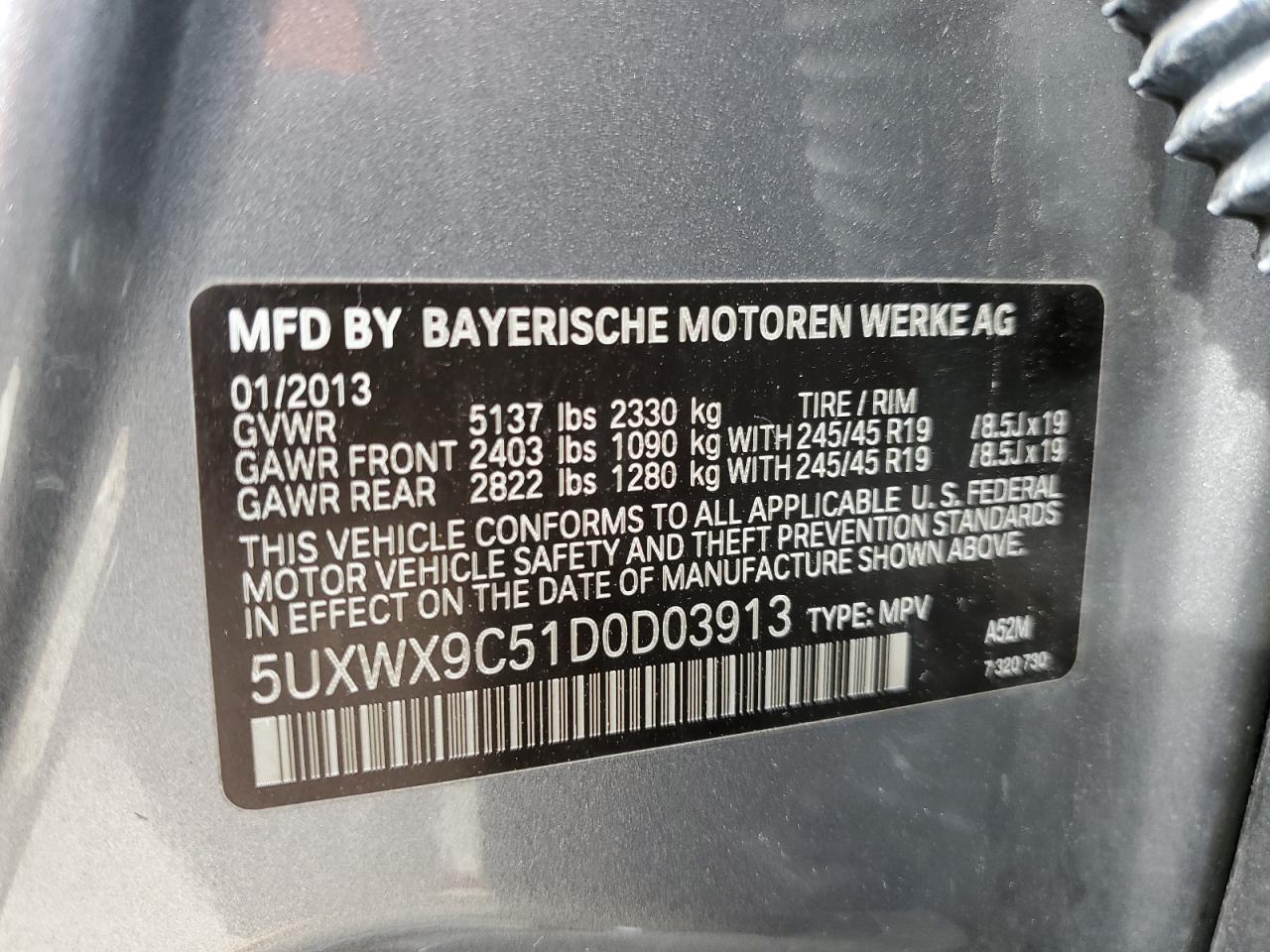 Photo 11 VIN: 5UXWX9C51D0D03913 - BMW X3 