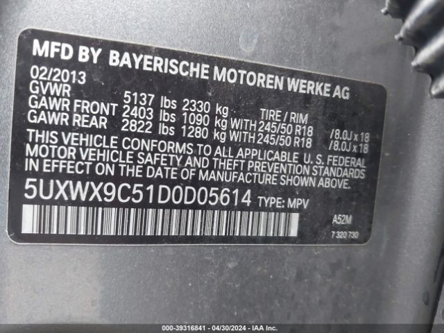 Photo 8 VIN: 5UXWX9C51D0D05614 - BMW X3 