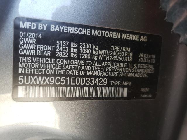 Photo 9 VIN: 5UXWX9C51E0D33429 - BMW X3 XDRIVE2 