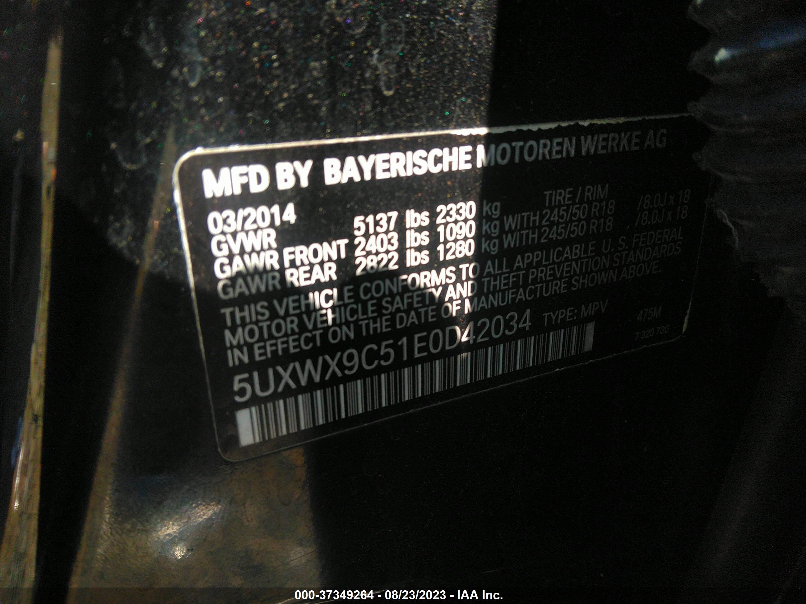 Photo 8 VIN: 5UXWX9C51E0D42034 - BMW X3 