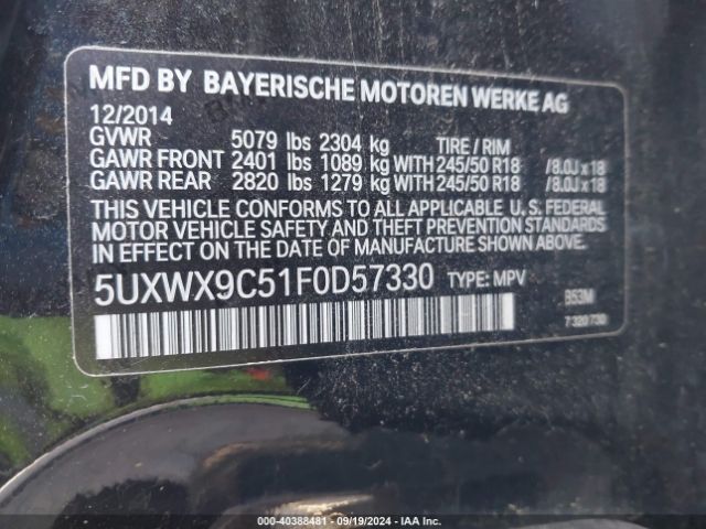 Photo 8 VIN: 5UXWX9C51F0D57330 - BMW X3 