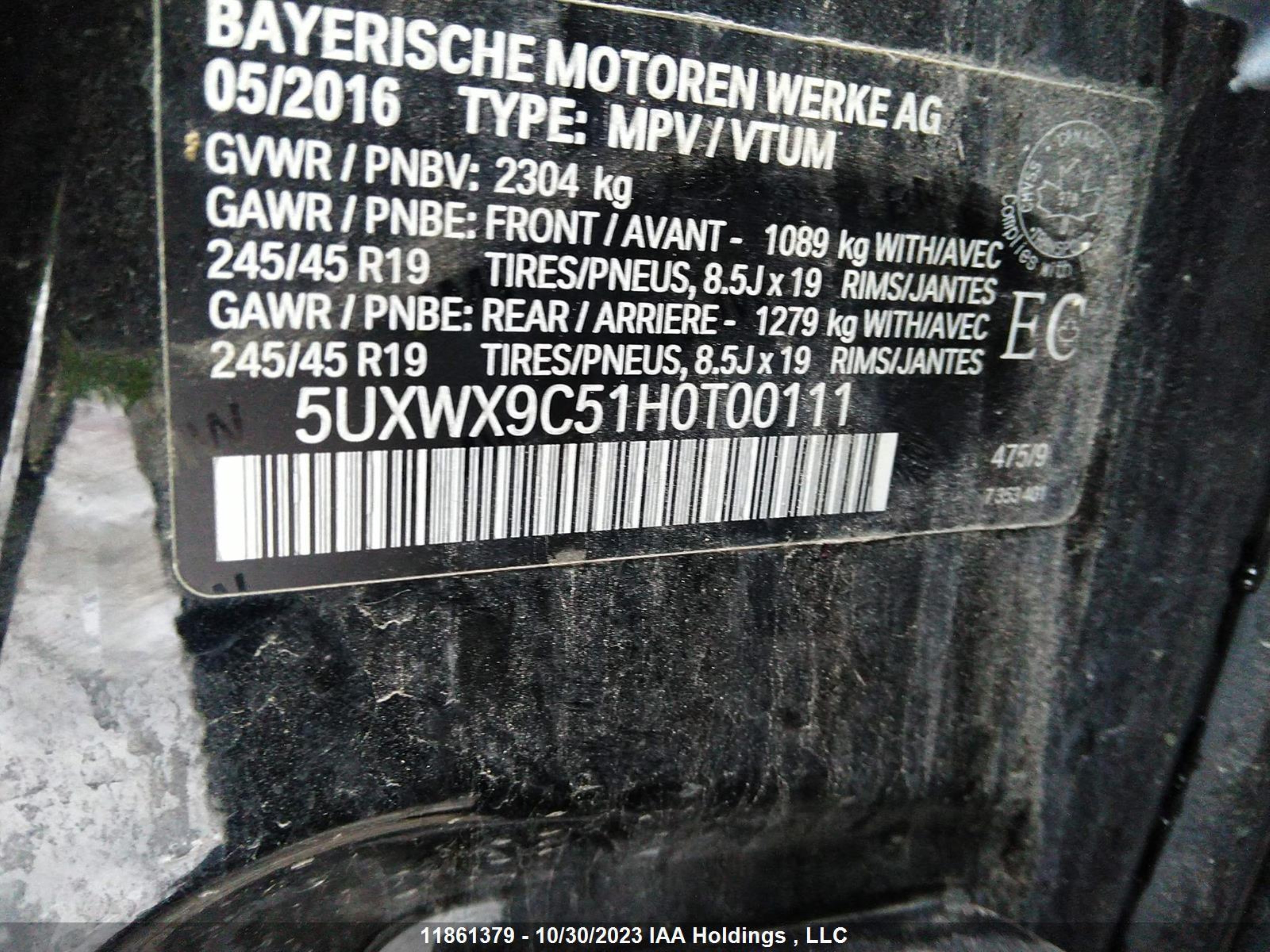 Photo 8 VIN: 5UXWX9C51H0T00111 - BMW X3 