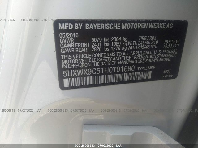 Photo 8 VIN: 5UXWX9C51H0T01680 - BMW X3 