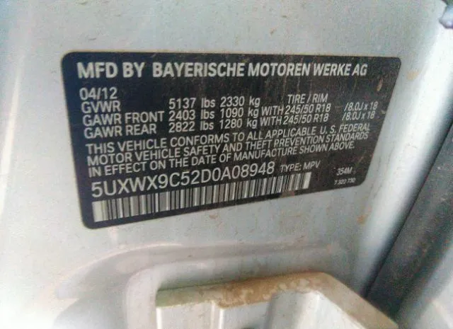 Photo 8 VIN: 5UXWX9C52D0A08948 - BMW X3 