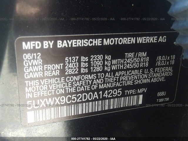 Photo 8 VIN: 5UXWX9C52D0A14295 - BMW X3 