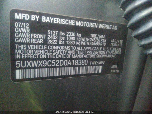 Photo 8 VIN: 5UXWX9C52D0A18380 - BMW X3 