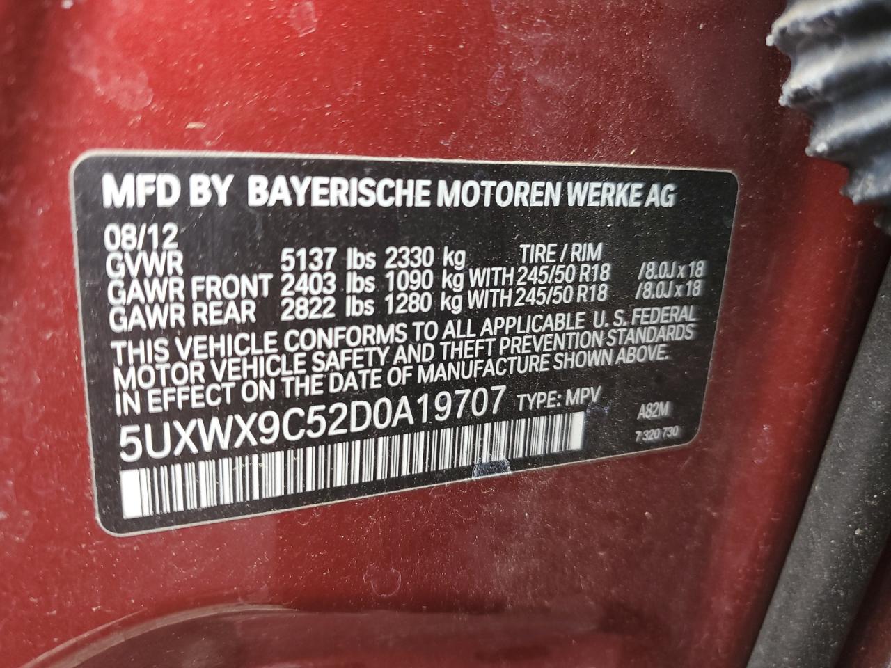 Photo 13 VIN: 5UXWX9C52D0A19707 - BMW X3 