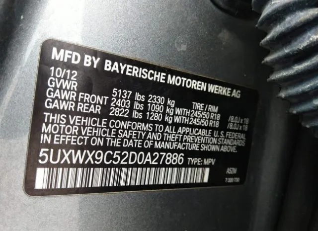 Photo 8 VIN: 5UXWX9C52D0A27886 - BMW X3 