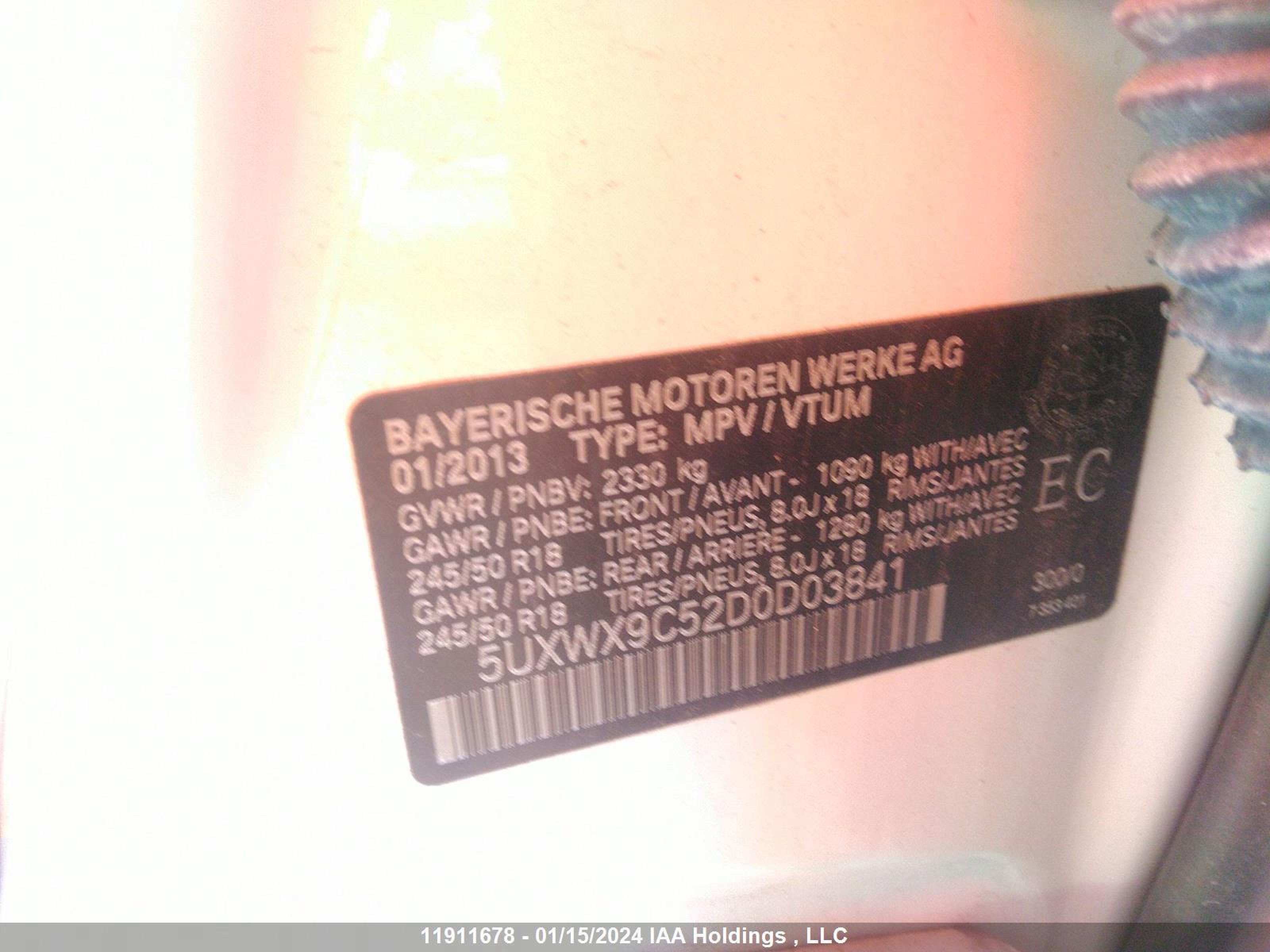 Photo 8 VIN: 5UXWX9C52D0D03841 - BMW X3 