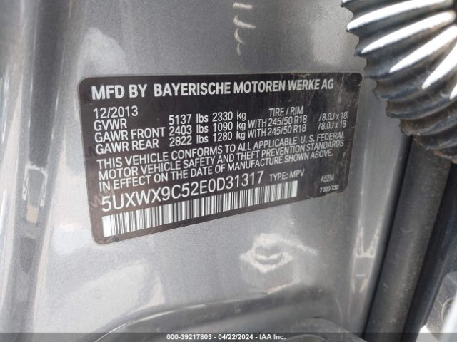 Photo 8 VIN: 5UXWX9C52E0D31317 - BMW X3 