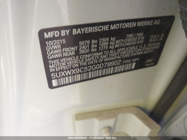 Photo 8 VIN: 5UXWX9C52G0D78902 - BMW X3 