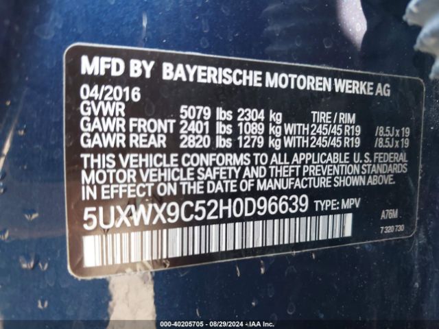 Photo 8 VIN: 5UXWX9C52H0D96639 - BMW X3 