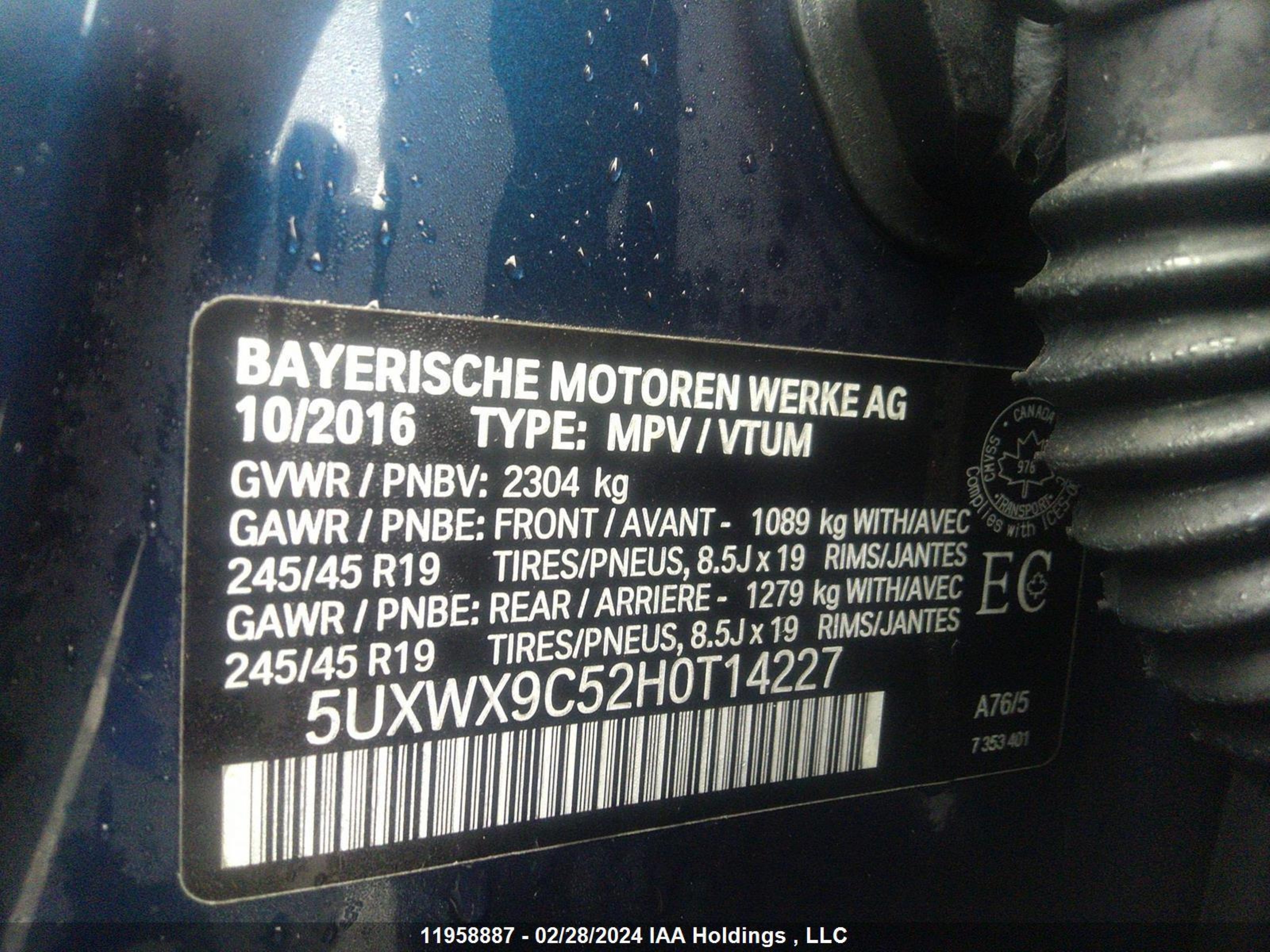 Photo 8 VIN: 5UXWX9C52H0T14227 - BMW X3 