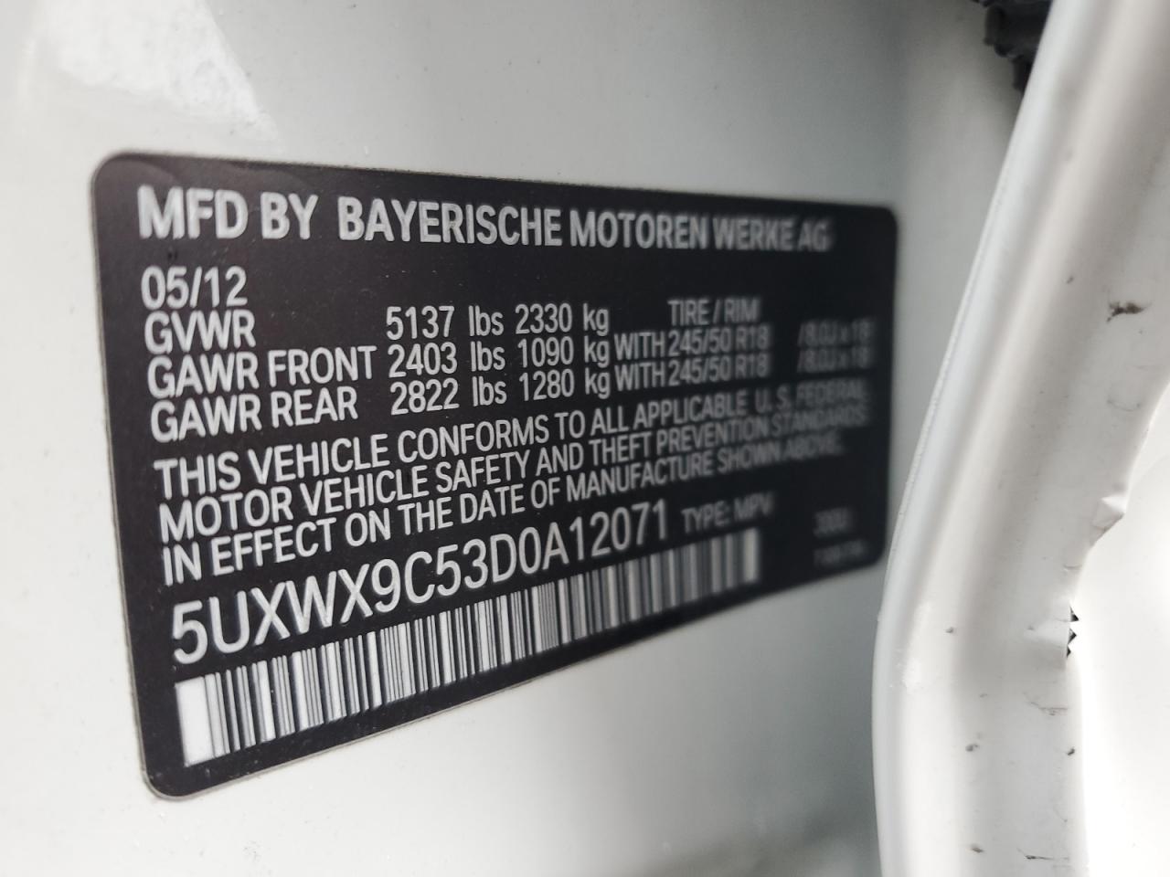 Photo 12 VIN: 5UXWX9C53D0A12071 - BMW X3 