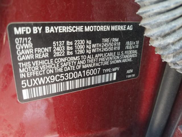 Photo 9 VIN: 5UXWX9C53D0A16007 - BMW X3 