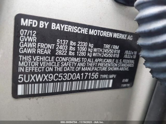 Photo 8 VIN: 5UXWX9C53D0A17156 - BMW X3 