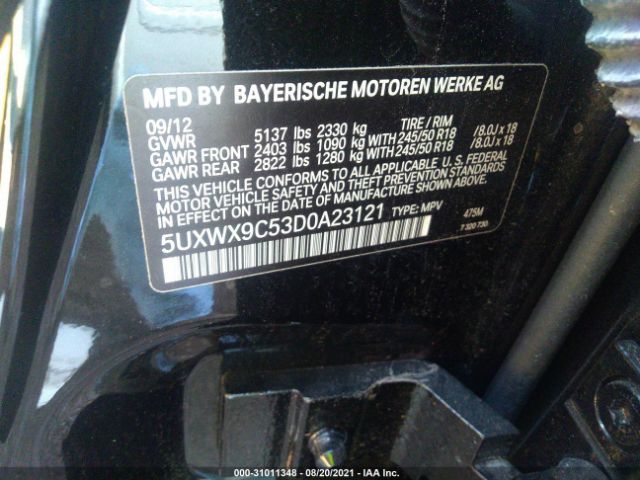 Photo 8 VIN: 5UXWX9C53D0A23121 - BMW X3 