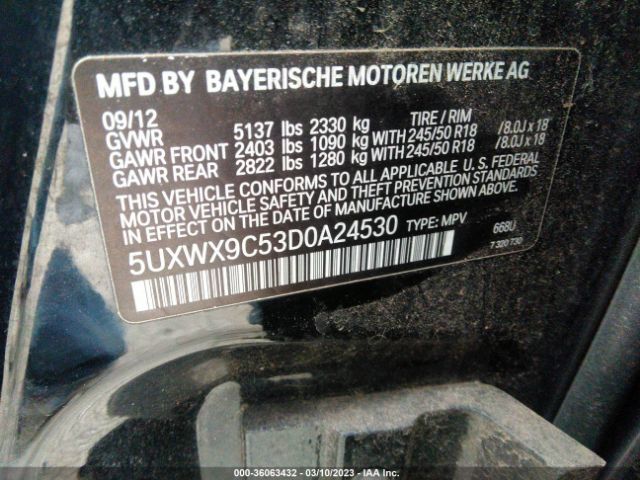 Photo 8 VIN: 5UXWX9C53D0A24530 - BMW X3 