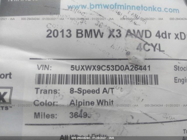 Photo 8 VIN: 5UXWX9C53D0A26441 - BMW X3 